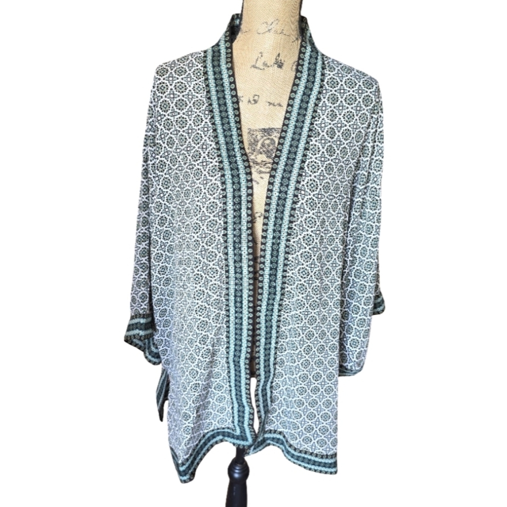 Max Studio Green Geometric Patterned Open Cardigan‎ Kimono BLAZER Size XL